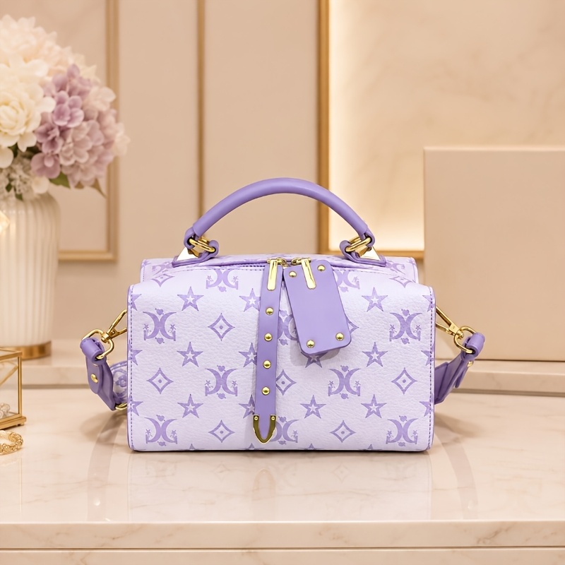 TEMU 2026 New Purple Embossed Boston Bag Women's Luxury Premium Crossbody Bag