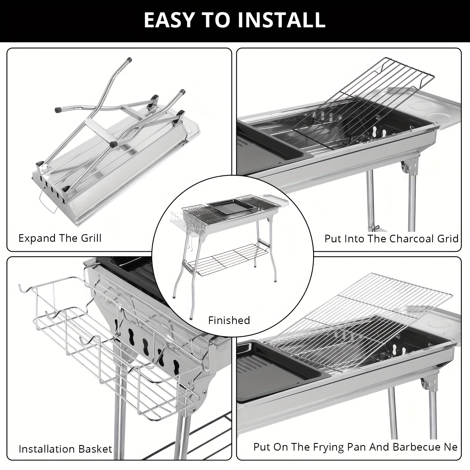 2025 Summer Commercial Stainless Steel BBQ Grill - 39.37x12.2x27.95inch Double Thickness, Rustproof & Portable - Patio Camping Easy Clean Grill - Heavy Duty Silver Barbecue