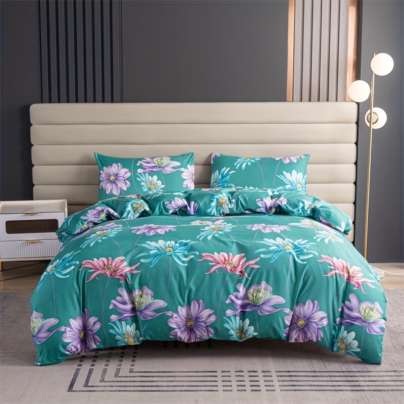 

Ensemble de 3 housses de couette en polyester floral, comprenant 1 housse de couette et 2 taies d'oreiller sans rembourrage, motif floral printanier, décoration de chambre à coucher.