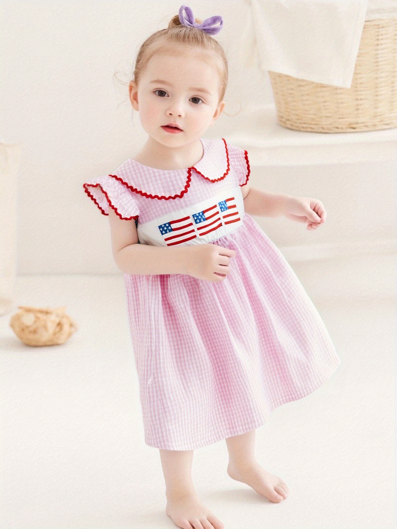 girl patriotic dress - plaid american flag embroidery, loose fit smocked  crew neck with flying sleeves, machine washable casual summer outfit for  day celebrations, day clothes | Shop Now For Limited-time Deals |