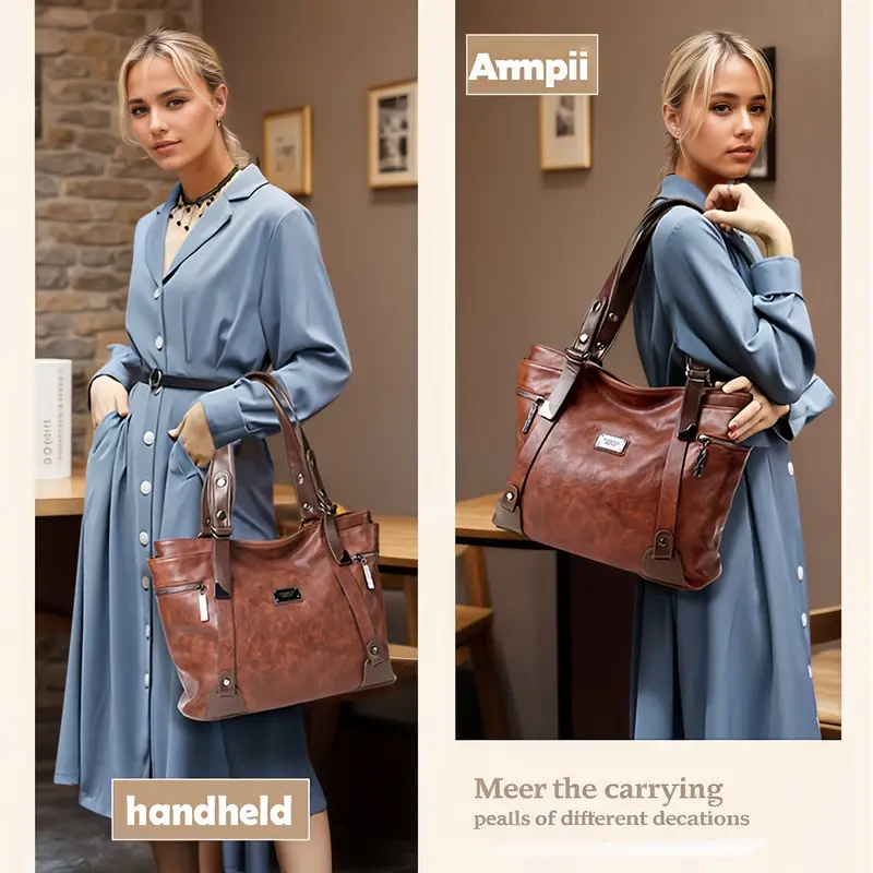 vintage inspired large capacity womens tote bag soft durable zipper closure shoulder handbag style in deep navy blue dark green multiple colors stylish vintage tote bag soft synthetic leathe Product details 0