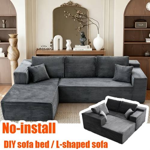 106 reversible l shaped corduroy sectional sofa memory foam no assembly 5 pillows included modern upholstered couch for living room