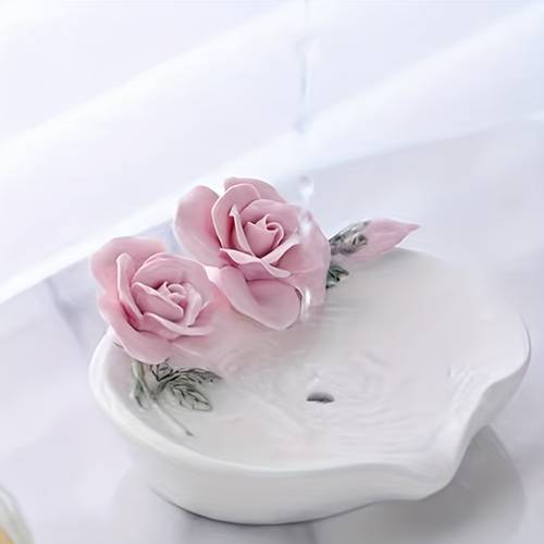 ceramiczna, ręcznie formowana mydelniczka w kształcie róży do użytku domowego, pojemnik na mydło do umywalki łazienkowej, mydelniczka, uchwyt na mydło
