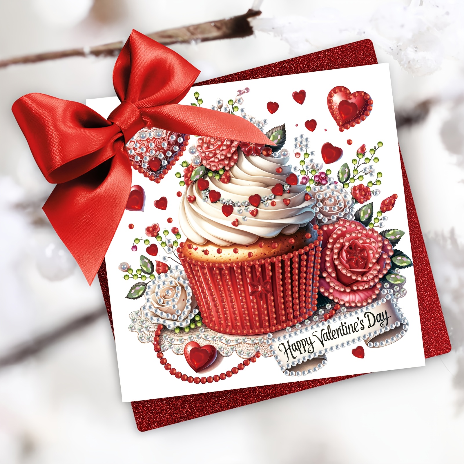 

6pcs Diy Valentine's Day Diamond Painting Kit - Romantic Red Cupcake & With Rhinestones, 5.9x11.81in, Includes White Background Paper For Greetings - Unique Handcrafted Gift Set, Diamond Art Kits