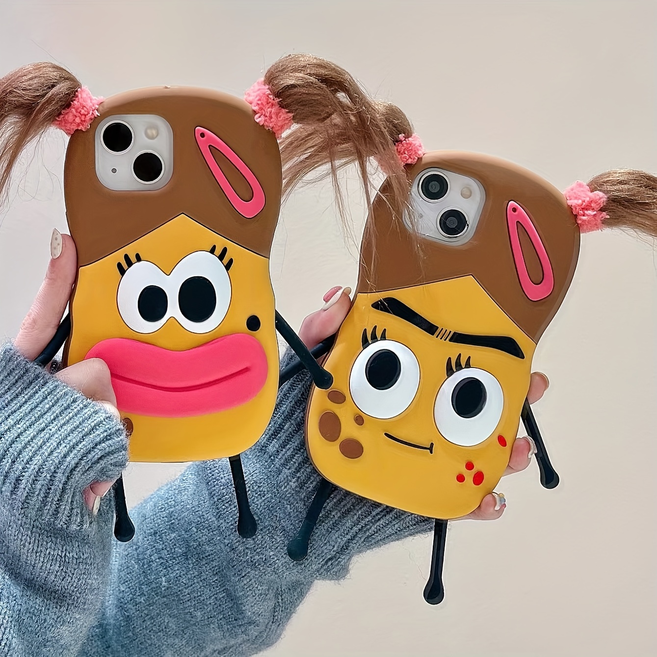 New Iphone Case Cute Funny Ugly Cute Girl Braids Phone Case 15 14 13 12 Pro  * Back Cover