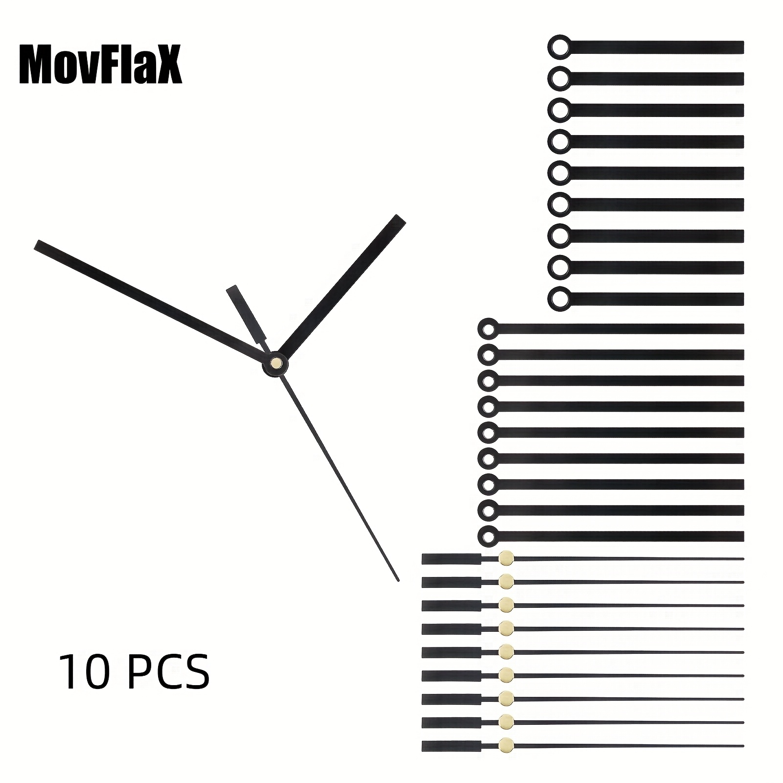 Image of Set Of 10 Black Aluminum Clock Hands - Sturdy Metal, Unpainted, | Ideal For Wall Clock Restoration & Projects | , Home Decoration Item