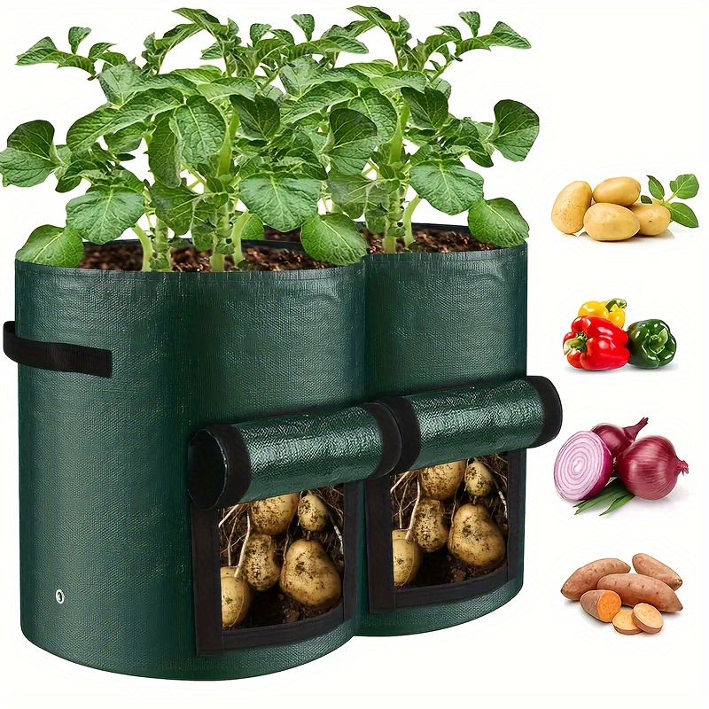 

2-piece 10 Gallon Potato Grow Bags With Lids & Handles - Versatile Indoor/outdoor Planters For Vegetables, Tomatoes & More