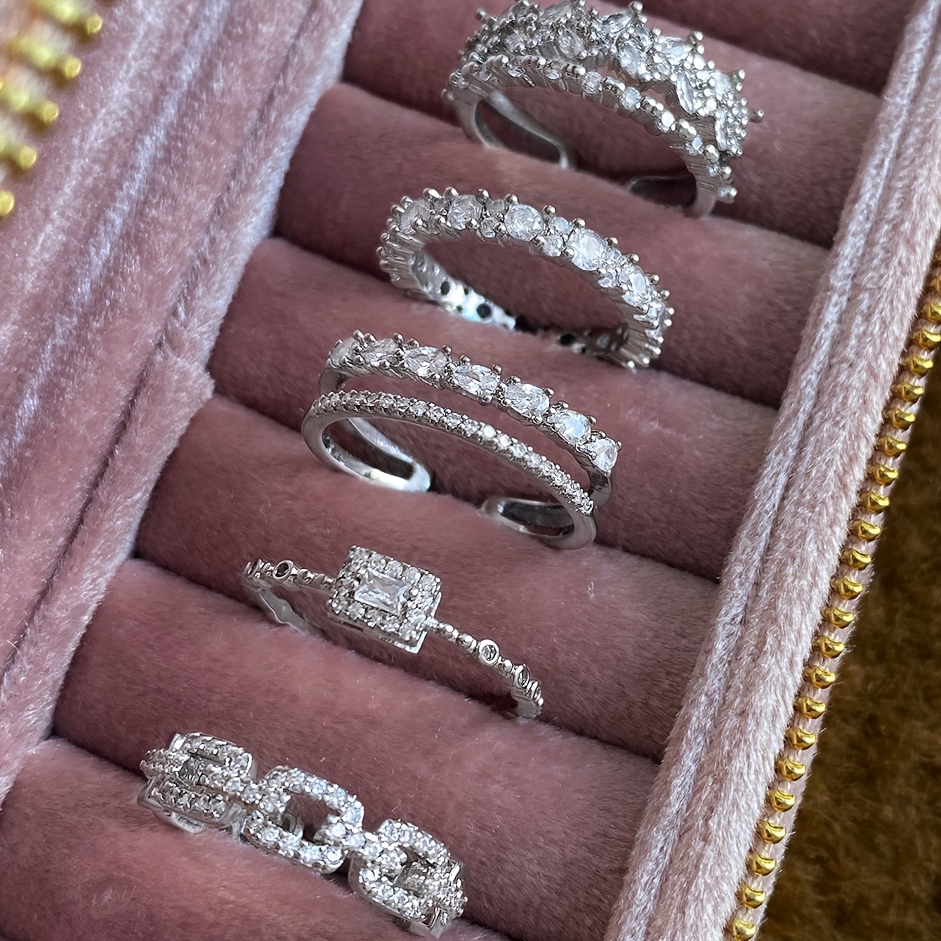 TEMU 5 Minimalist, Exquisite, Elegant, Fashionable, Versatile, Gentle, Unique Copper Micro-inlaid Artificial Zirconia Suitable For Women' , Banquet