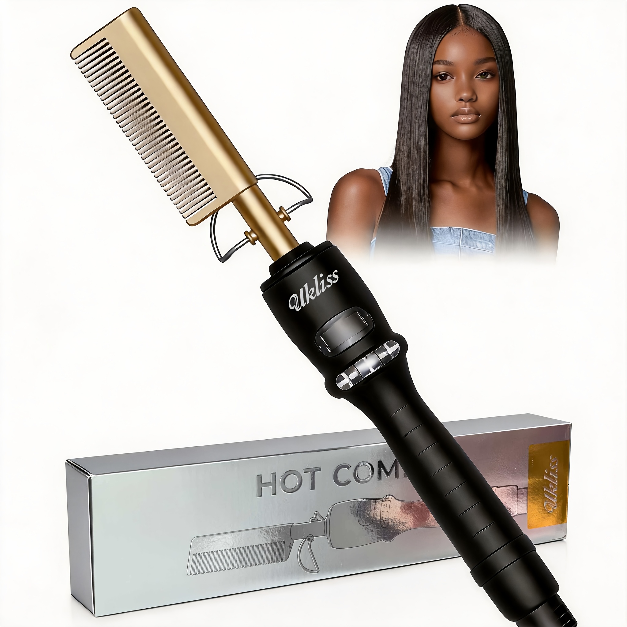 Image of Electric Hot Comb Hair Straightener Ceramic 2 In 1 Hair Straightening Comb Curling Iron Portable Hair Straightener Curler Double Voltage For Travel & Home