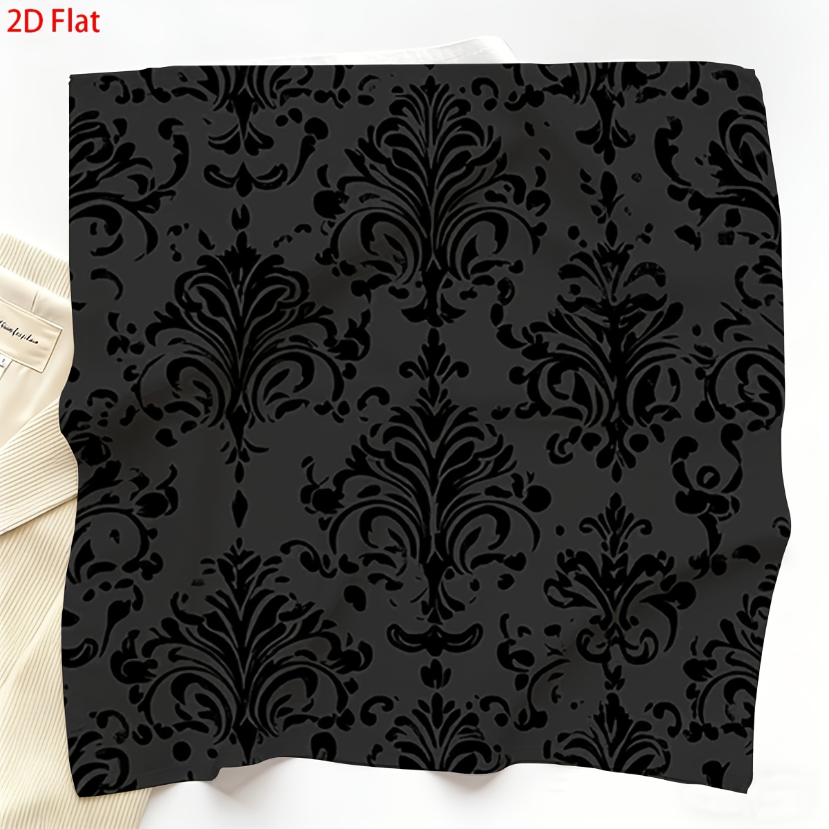 TEMU 2d Flat - 1pc 2d Flat Black Patterned Square Towel | , Soft And Comfortable, Ideal For Daily Wear, Shopping, Parties, Reusable And Versatile,