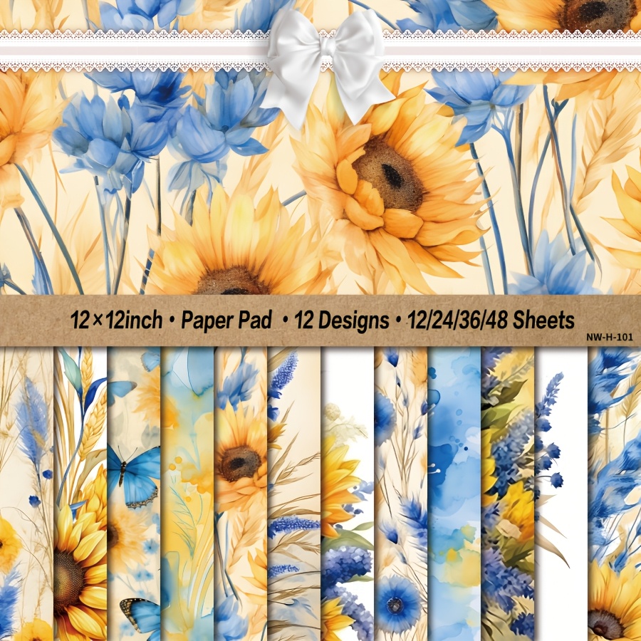 

12/24/36/48 Sheets Sunflower And Paper Pad, 12x12 Inch Decorative Craft Cardstock, Diy Card Making Supplies, Art Pattern Paper For Scrapbooking And Backgrounds