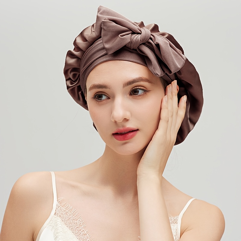 TEMU Plus Size 100% Silk 6a Grade Women's Hair Care Sleep Cap, With Elastic Tie Design For , Extra Large Size Suitable For All Hair Types, Hair