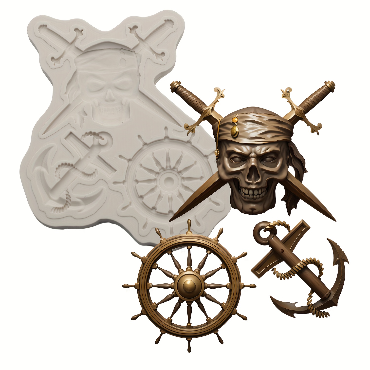 Image of Silicone Mold, Fondant Cake Decorating Tool, Pirate-themed Epoxy Resin Home Decor Craft Baking Accessory Diy Gift Chocolate Cake Fondant Mold