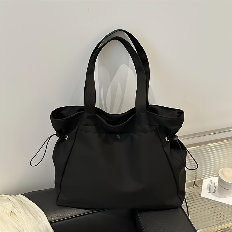 TEMU Fashion Large Capacity Tote Bag For Women With Zipper Closure, Fixed Shoulder Straps, Nylon With Polyester Lining, Professional And Casual Use Handbag With Wristlet Accessory - Hand Washable