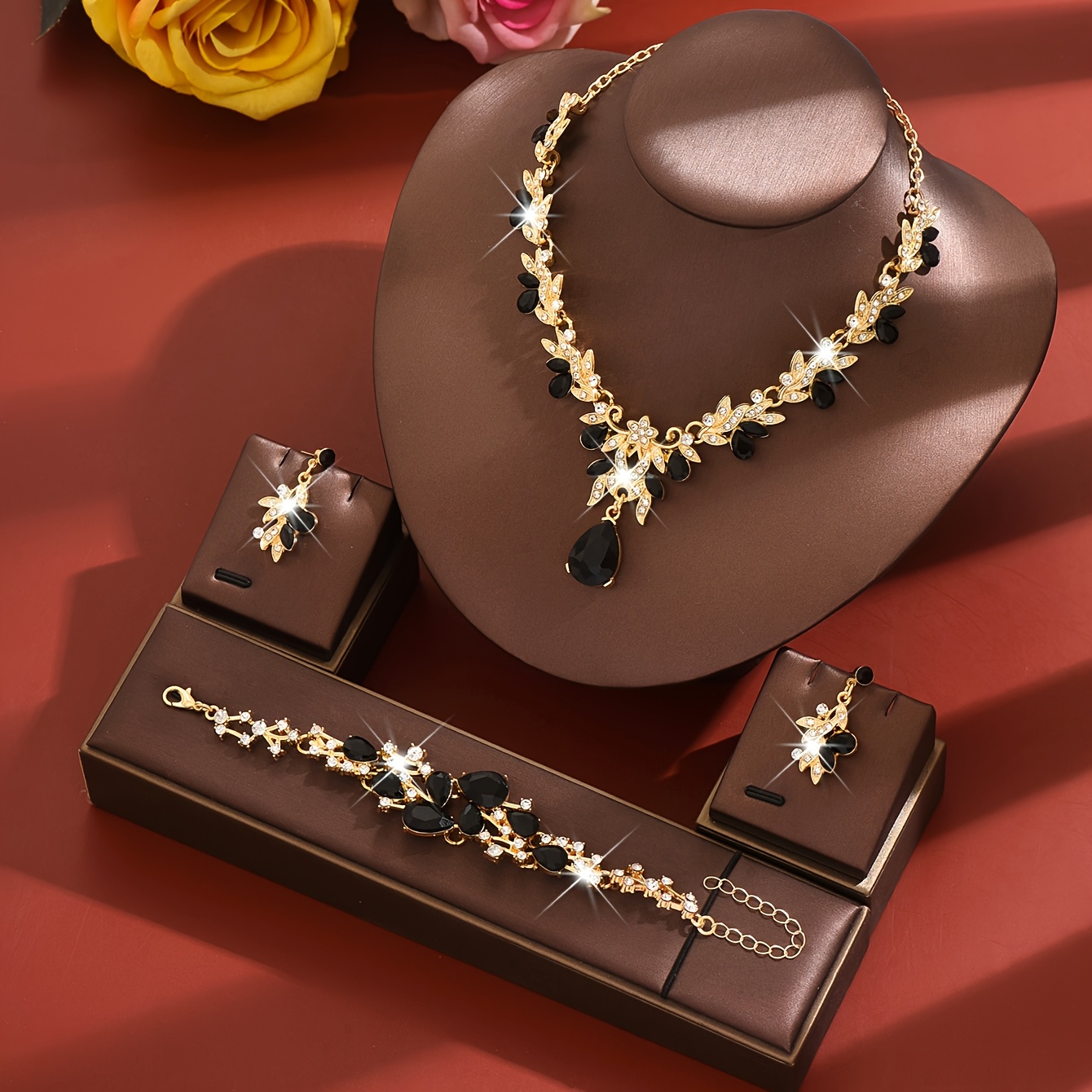 TEMU Conjunto de Joyería Elegante para Mujer - Collar, Aretes y Pulsera con de Agua, Ideal para Noches Formales, Fiestas, , Novias, Atuendos de y