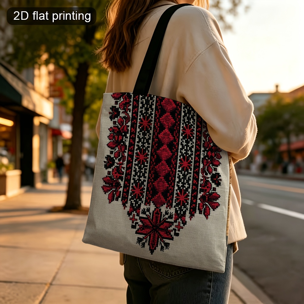 TEMU Bolso Tote de Lona Unisex 2D Negro Floral Estampado Plegable Bolsa de Compras para Hombres Mujeres Desplazamiento Diario Gran Capacidad Bolso