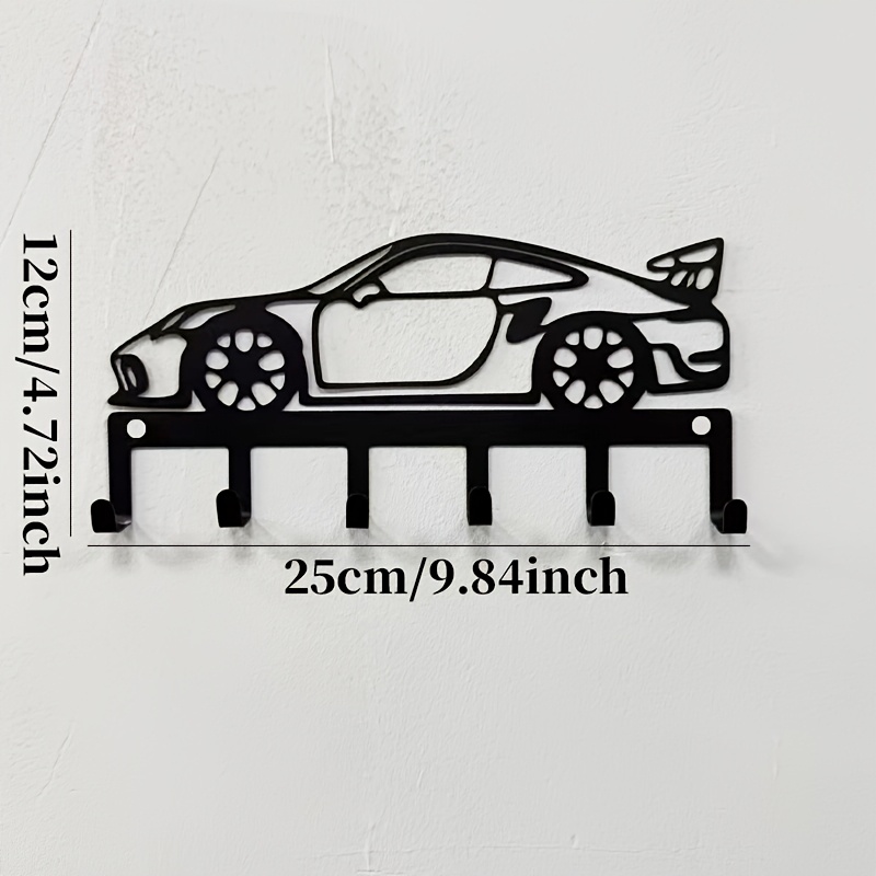 TEMU Porte-clés de voiture en métal noir avec 6 crochets - Design élégant de voiture de sport, idéal pour , les manteaux, les serviettes et les