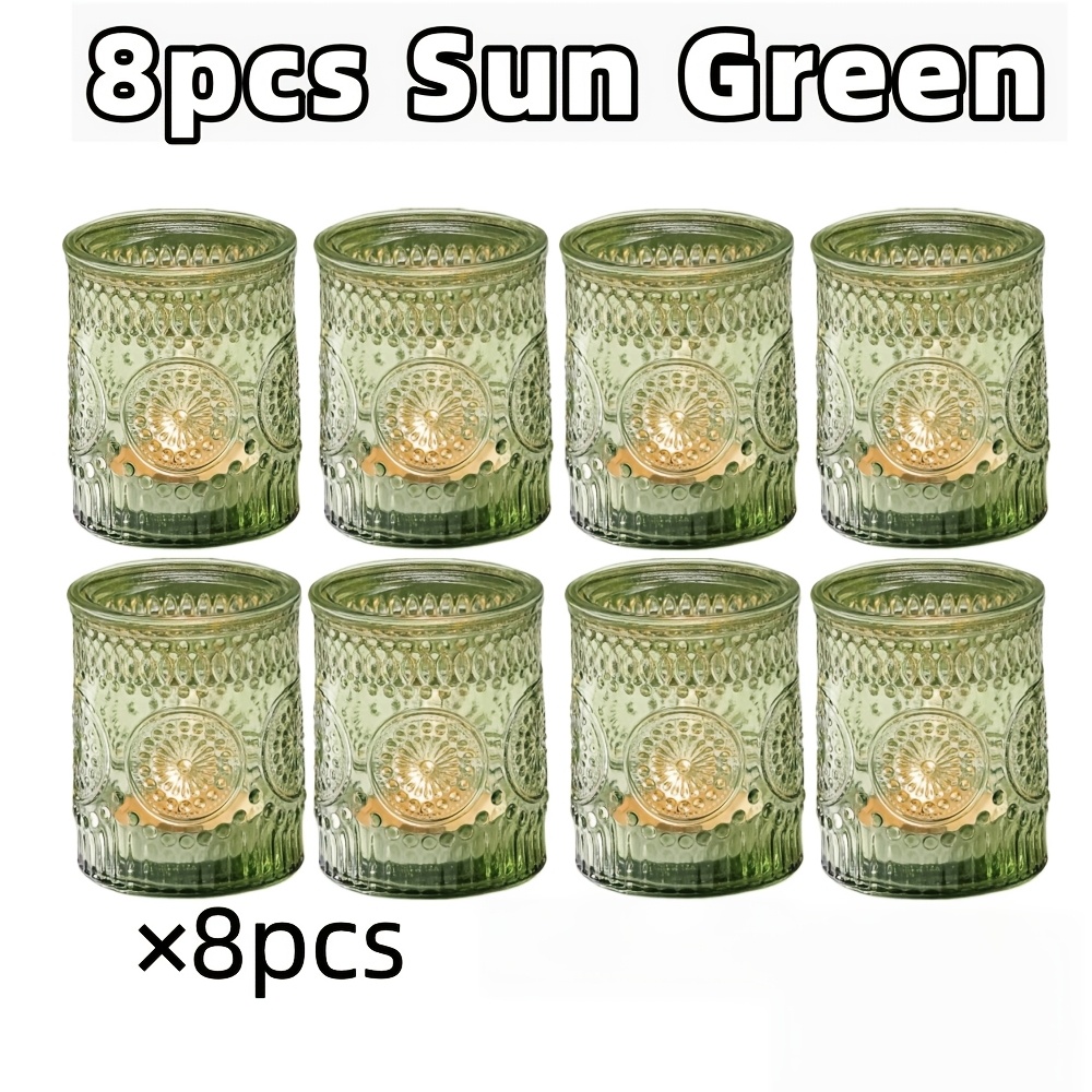 TEMU Ensemble de 8 bougeoirs cylindriques en verre solaire vert, parfaits pour la décoration des tables à manger, bougeoirs romantiques pour lampes à