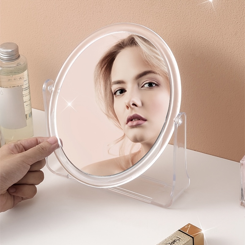 

A Single Piece Of -degree Rotating Double-sided High- Makeup Mirror Featuring A Clear Acrylic Frame, Ideal For Bedroom Tables And Student Accommodations, With A And Adjustable Angle.