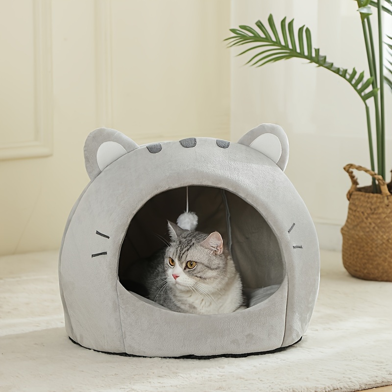Cozy Cat Bed - Soft, Breathable Polyester Nest for All Seasons | Classic Style Kitten House with Cushion Mat | Ideal for Small to Large Cats, Cat Basket, Sleep Basket