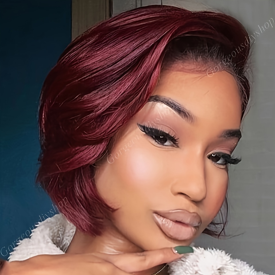 elegant cut human hair wig women 130% density straight Temu Bahrain