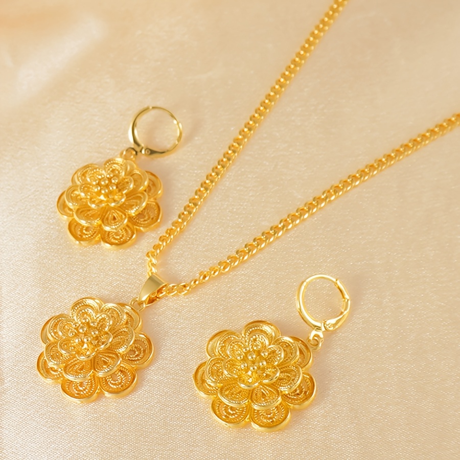 TEMU A Two-piece Jewelry Set In Middle Eastern Elegant Style, Featuring A Luxurious Floral Pendant Necklace And Earrings, Exquisite Additions For Women, Perfect For Parties And Banquets