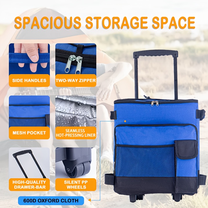 11.36gal Large Heavy-Duty Leakproof Insulated Cooler with All-Terrain Wheels - Extra Wide Opening, Side Pockets - Heavy-Duty Construction for Camping, Beach, Tailgating, Parties - Ideal Gift for Dad, Father's Day, Outdoor Adventures, Party Supplies, Sturdy Handle, Durable Build, Rolling Cart, Party Hosts