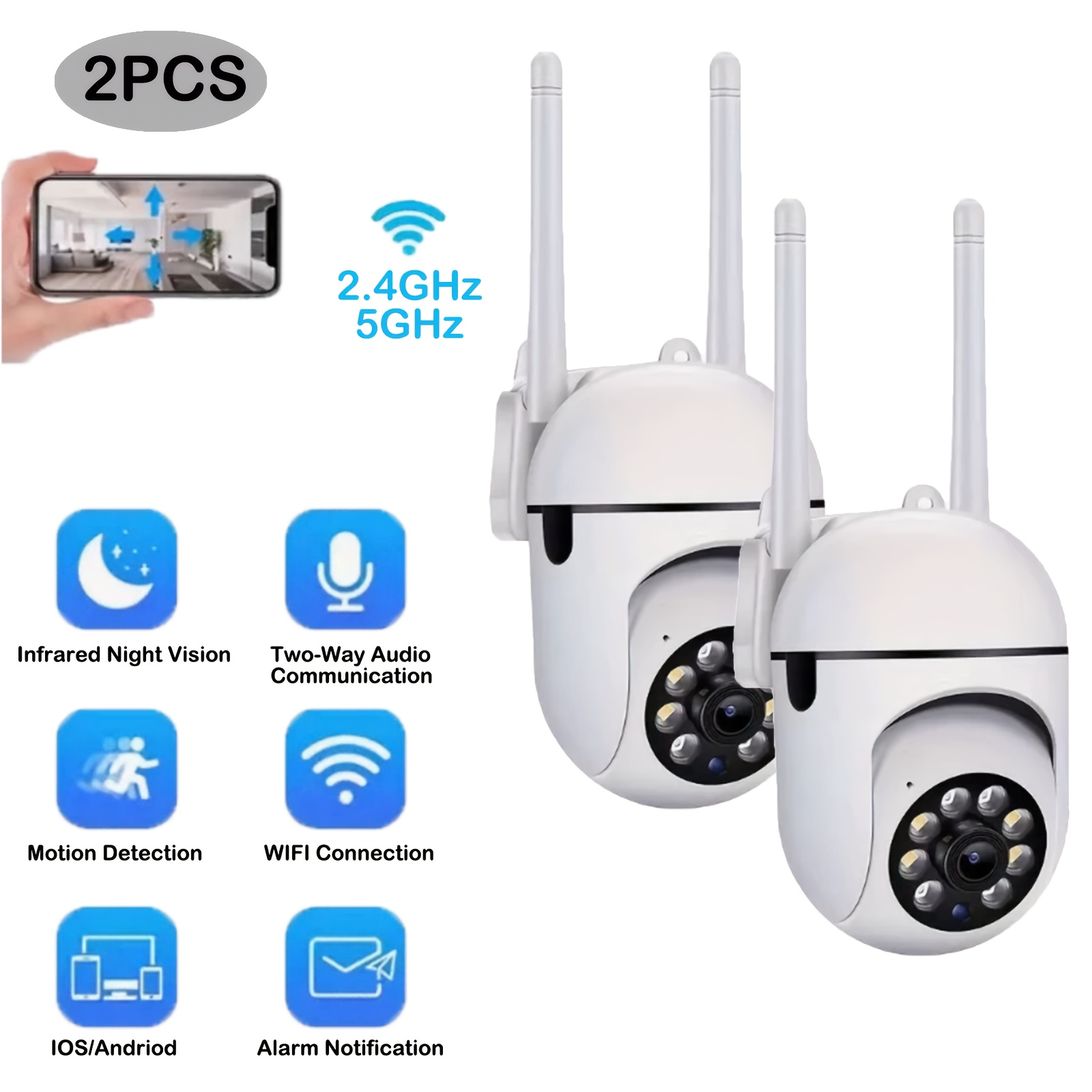 

2pcs 2mp Hd Wireless Wifi Home Camera Indoor, 1080p/360°/2.4ghz & 5ghz Mini Security Cameras, With Audio, , Automatic Tracking, Vision Camera