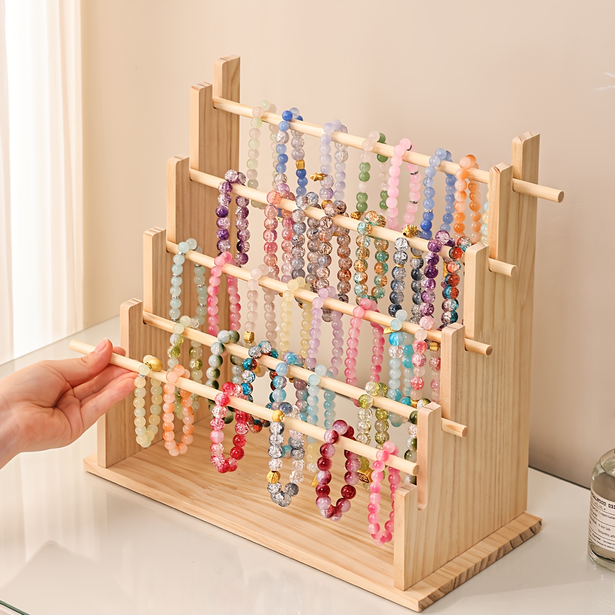 Artikelbild  . mehrschichtiger schmuckständer mit großer kapazität, verbessertes perlen-aufbewahrungsregal, 2-schicht/ /4-schicht/5-schicht trapezförmiges armband, halsketten- und fußkettendisplay,   für haarspangen, haargummis, stirnbänder