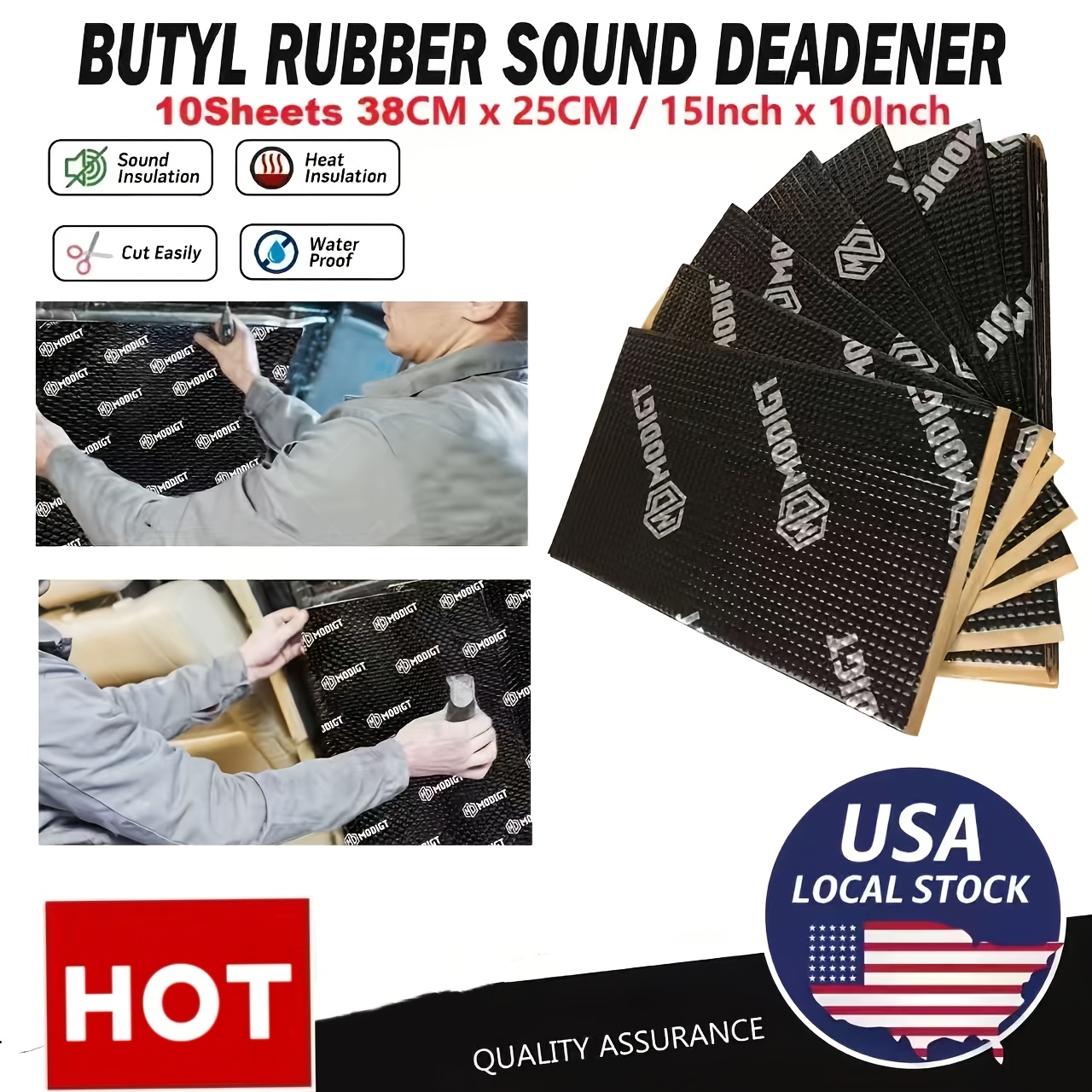 TEMU Butyl Sound Deadening Mat - Pack Of 10 Sheets 15" X 10" - Thick: 79mil - Butyl Rubber Sound Deadener - Noise Insulation And Vibration Dampening