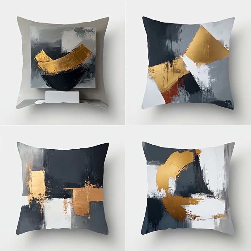 

4-pack Modern Geometric Throw Pillow Covers, 17.7x17.7 Inch, Soft Polyester, Machine Washable, Decorative Zippered Cushion Cases For Living Room Sofa And Bedroom Decor