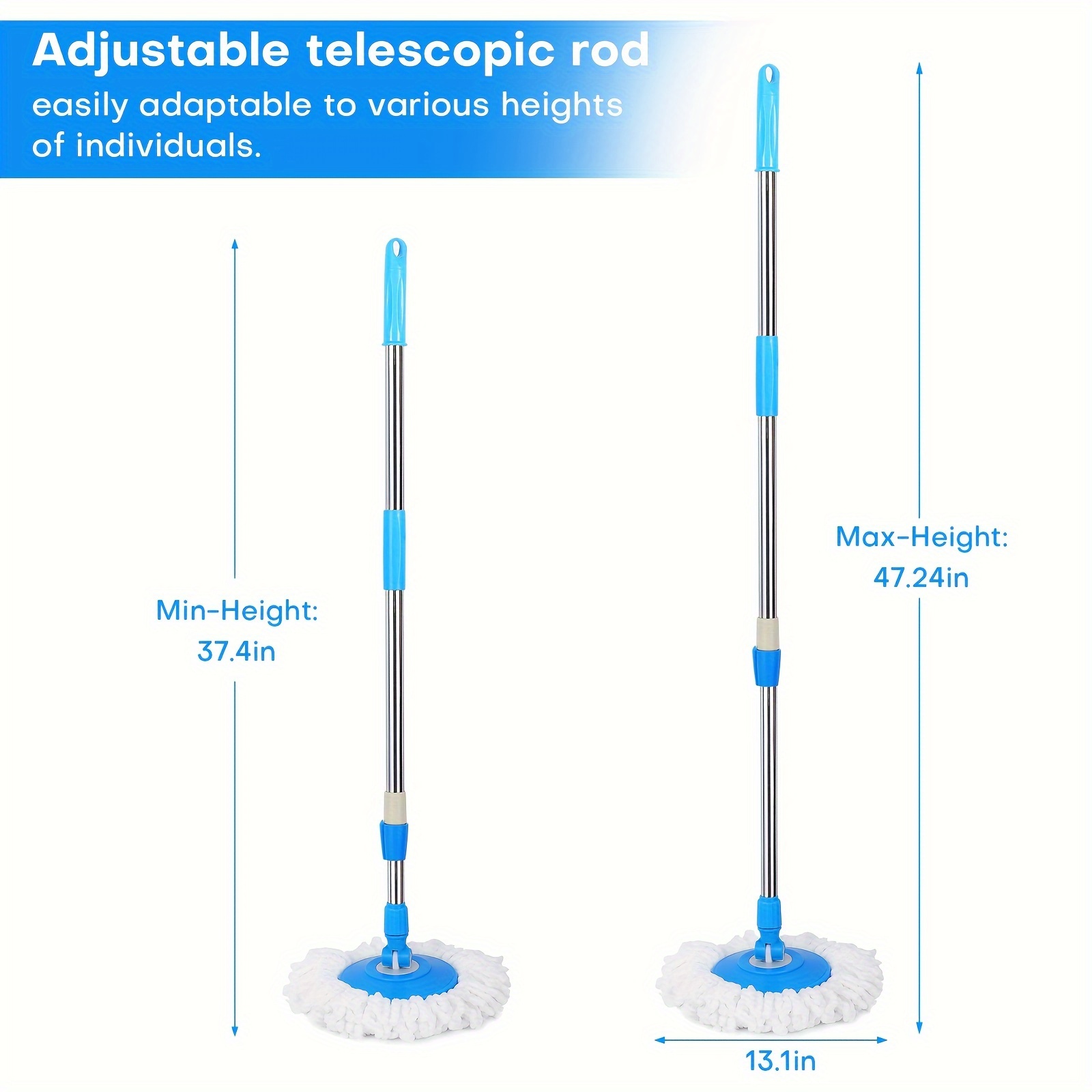 Spin Mop and Bucket Set with Rotating Head, Adjustable Handle and 2 Microfiber Mop Heads