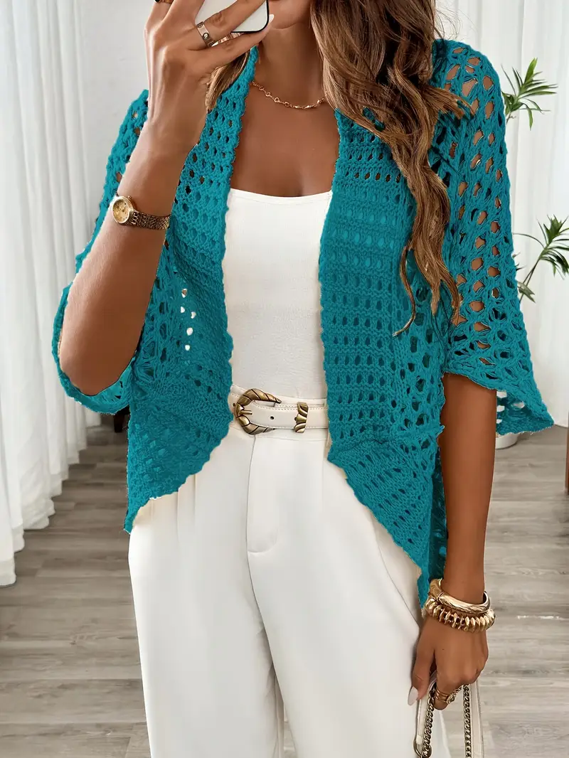 womens elegant open cardigan with batwing sleeves loose fit and lace design for spring and summer details 12