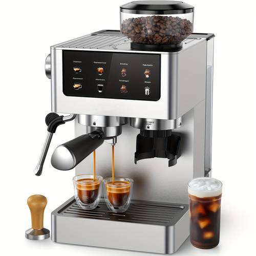 all in one espresso machine with dual in grinder semi coffee maker suitable for latte cappuccino americano milk frother steam wand compact for home espresso machine no converter plug