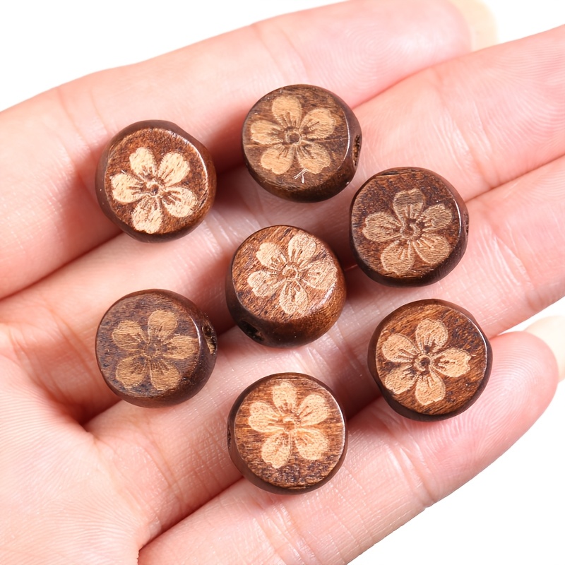 10pcs Floral Wooden Flat Beads for Jewelry Making