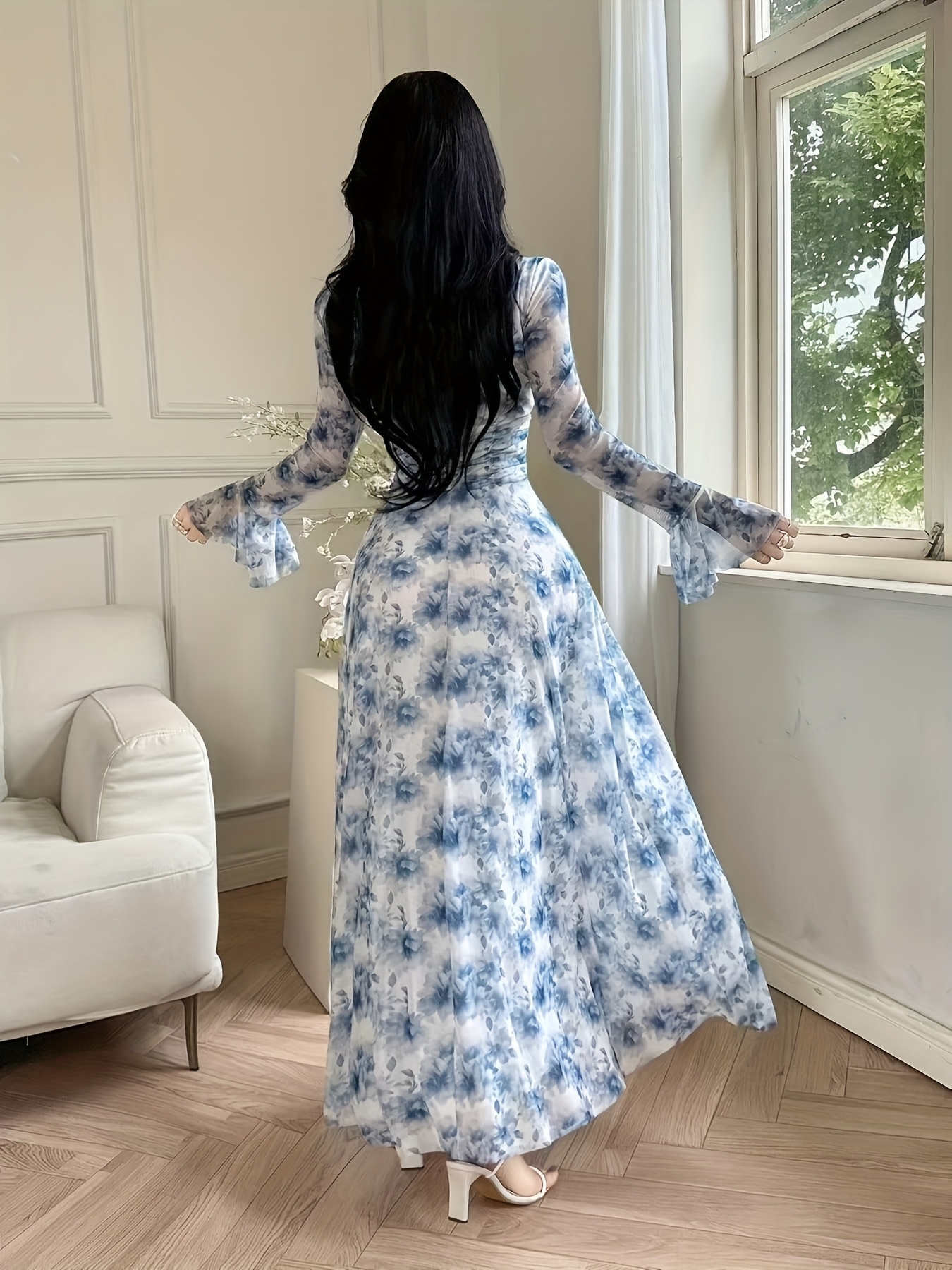 womens v neck elegant flared sleeve maxi dress women's - Temu Mauritius