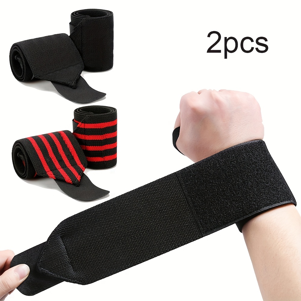 2pcs adjustable fitness wrist support bands unisex polyester weightlifting straps with hook and loop fastener closure for strength   workouts black red striped design gym accessories 0