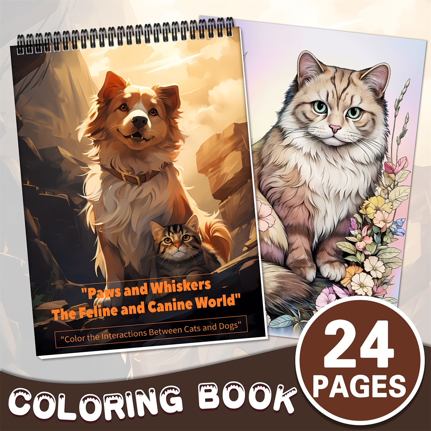 

Paws And Coloring Book For Adults - 24 Art Pages, Spiral-bound, Mindfulness Drawing, 11.2x8.2" - Ideal Christmas Or Birthday Gift