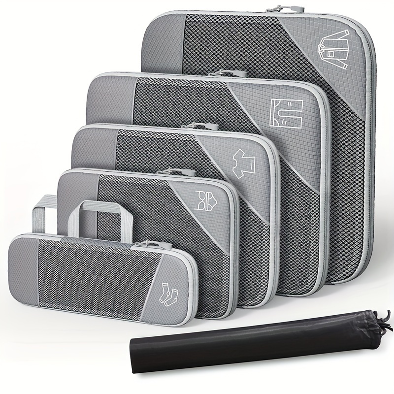 6pcs Nylon Packing Cubes Set Lightweight Compressed Travel