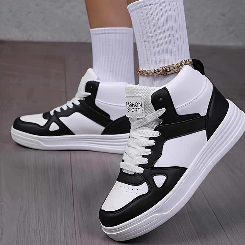 

Women's Fashion Sneakers, High-top Casual Sports Shoes, Non-slip Lace-up Durable Flat Skateboarding Shoes, Lightweight Round Toe Daily Footwear