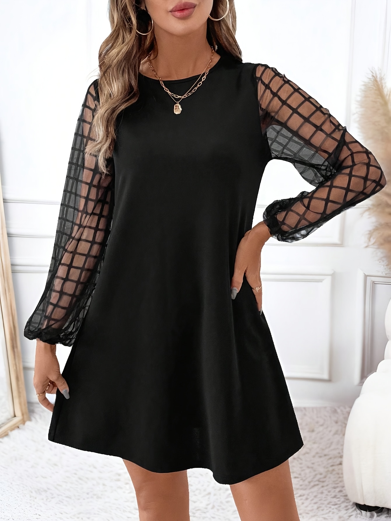 black lace overlay dress with sleeves Lace Overlay Tassel Tie Short Sleeve Maxi Dress Black / S main image 0