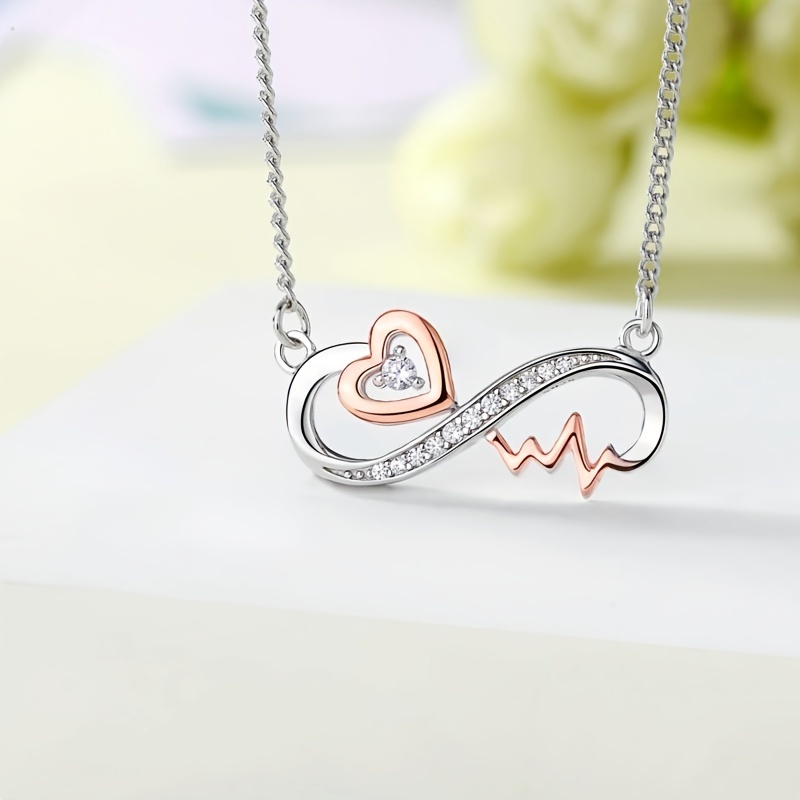 Women's Vintage Boho Infinity Heartbeat Necklace, Silver Plated