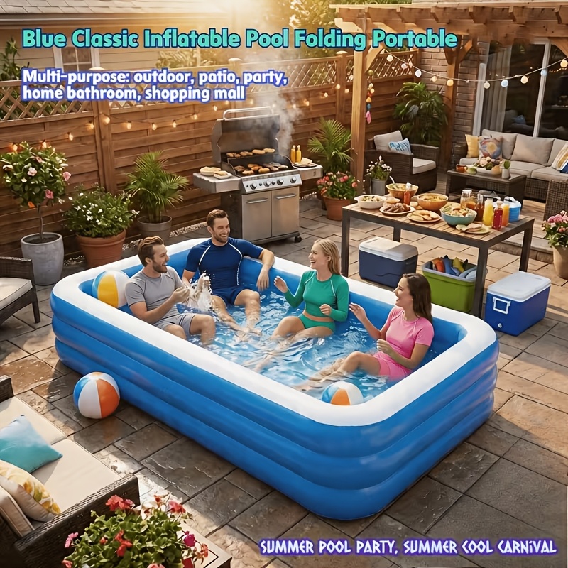 Large Inflatable Pool with Cover Mat for Backyard Relaxation