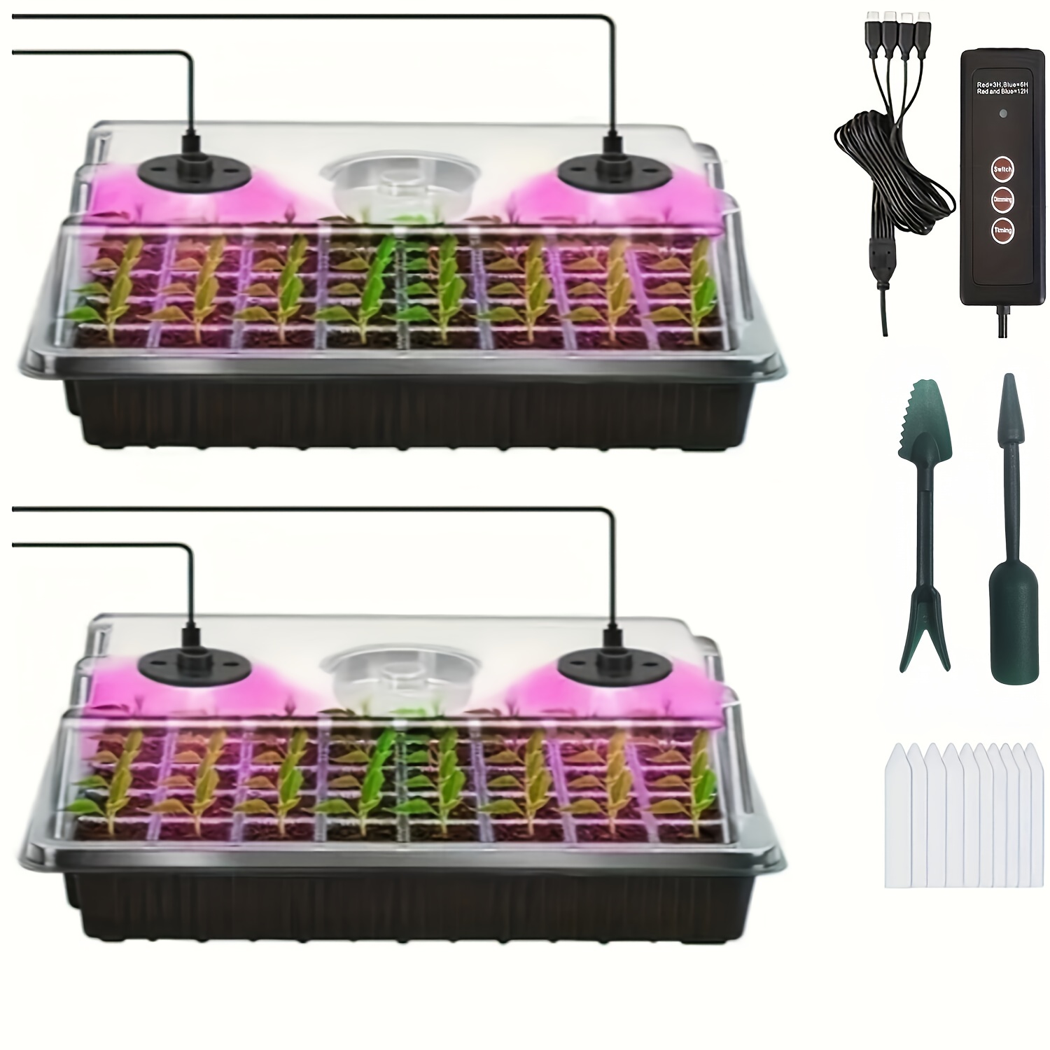 2pcs 80 Cell Seedling Tray Kit, Seed Starter Tray With Grow Light, Controller, Humidity Dome, Indoor Plant Starter Tray Kit, Adjustable Brightness Plant Germination Tray.