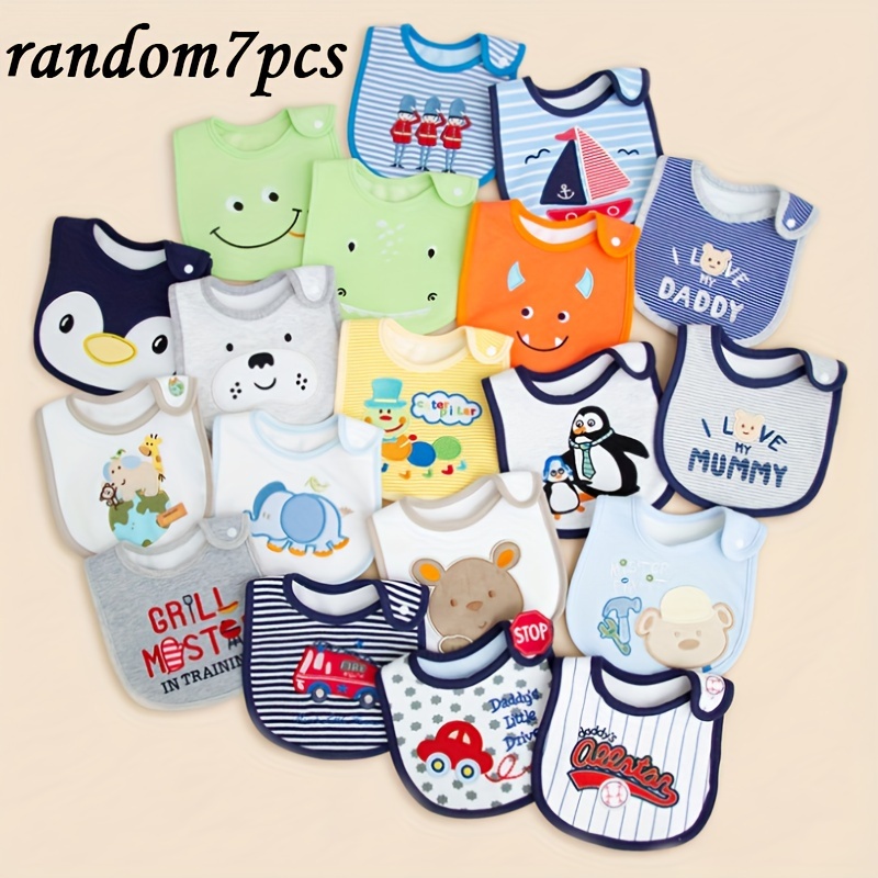 7pcs Random U-shaped Embroidered Pattern Bibs, Saliva Towel Food Towel Three-layer