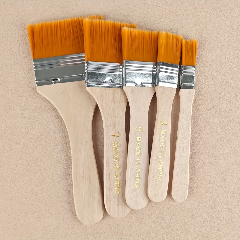 TEMU 5 Sets Of Art Paint Brushes In Sizes With Wooden Handles, Suitable For Acrylic Acid, Oil, Paint, Varnish, Watercolor, Artists And Students