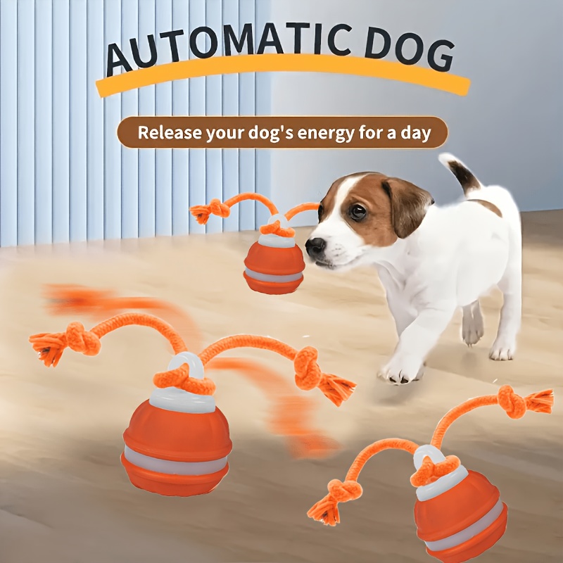1pc Interactive Smart Dog Ball Toy, Athletic Bite-Resistant Dog Ball, USB Rechargeable Tail Rope Moving Ball, Indoor Pet Rolling Game, Suitable for Small/Medium Dogs, Relieving Boredom And Stimulating Chewing Interest