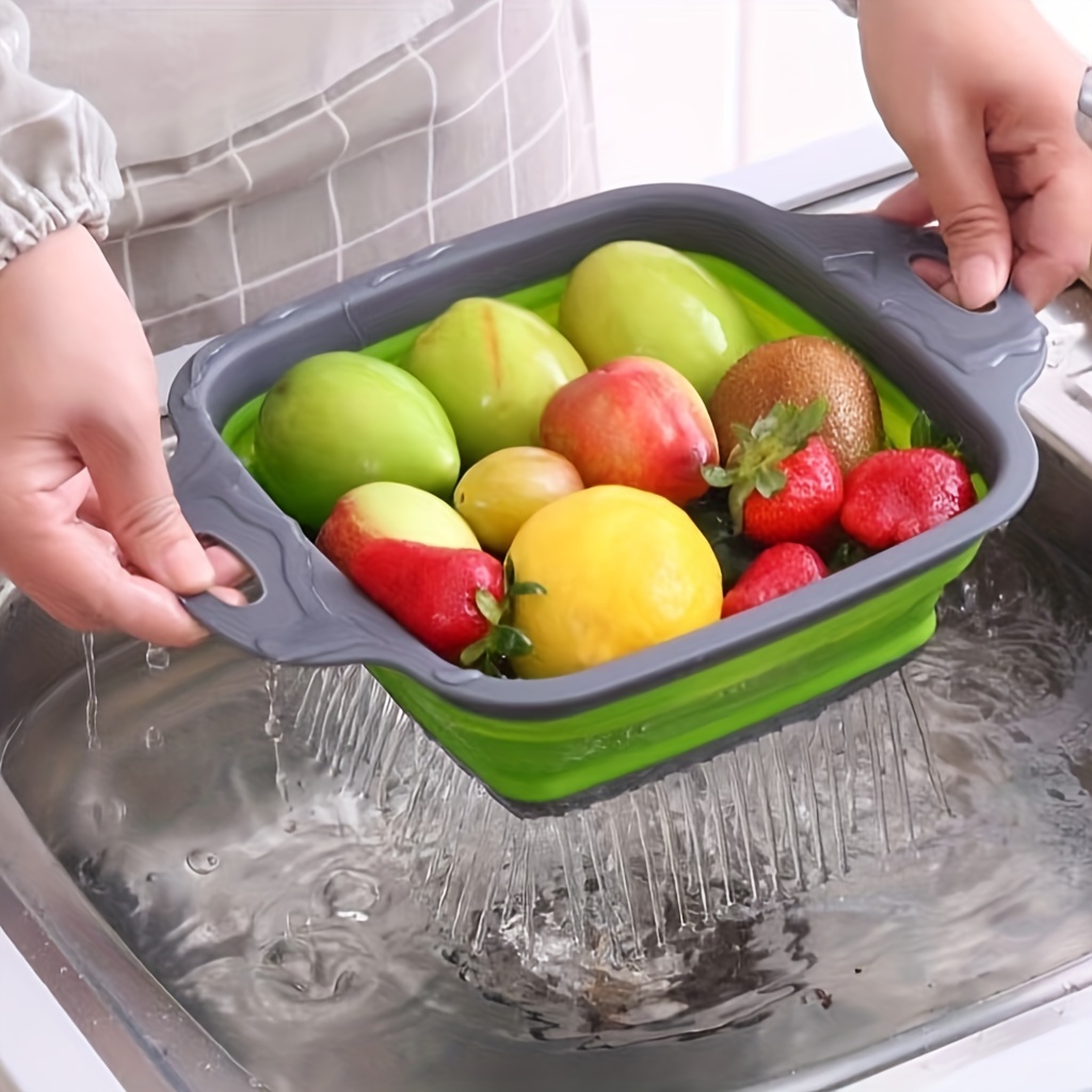 2-częściowy zestaw składanych durszlaków, duże i małe plastikowe sitka kuchenne do odcedzania makaronu, owoców i warzyw, regulowany silikonowy kosz do zlewu - przenośne i oszczędzające miejsce filtry