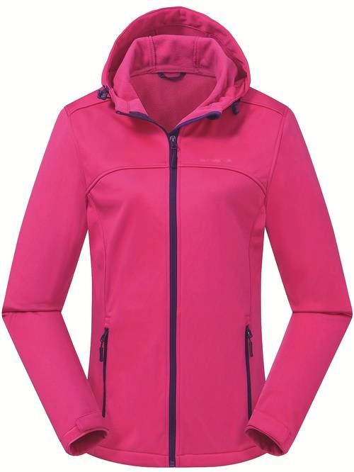 womens soft shell jacket casual warm hooded windproof jacket outdoor hiking windbreaker with adjustable hood and drawstring hem for winter autumn