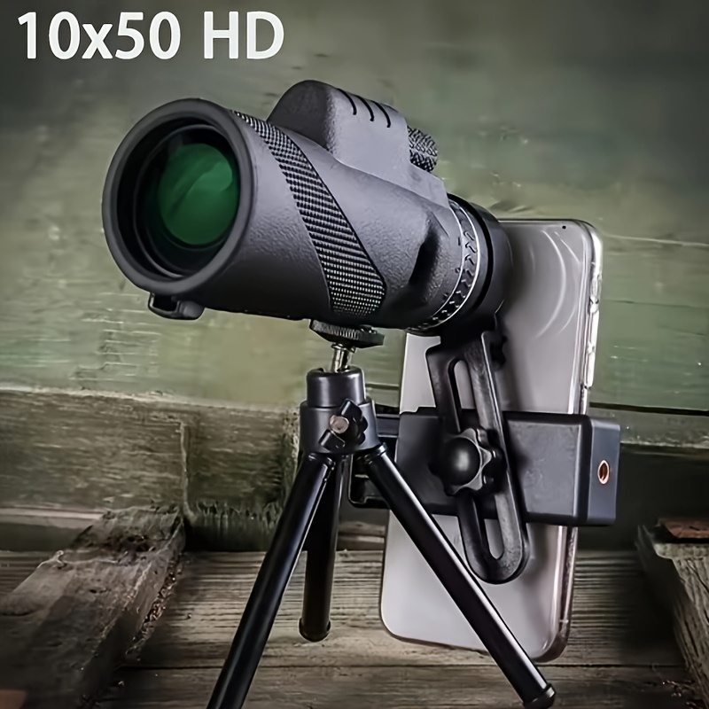 TEMU Télescope Monoculaire Eye 10x50 HD avec Trépied et Adaptateur pour Téléphone Compatible Smartphone, Lentille FMC, Manuel, Étui Portable Adapté